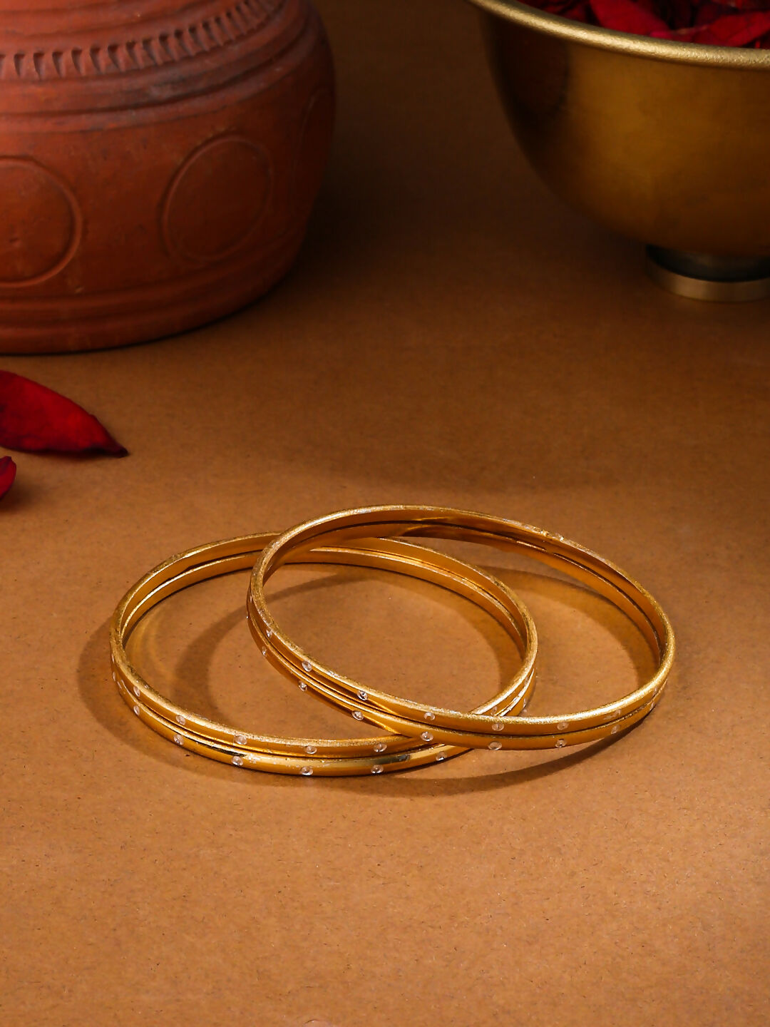 NVR Women's Set of 4 Gold-Polished Traditional Bangles | Grocsy