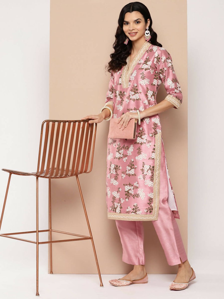 Ahalyaa Women's Traditional wear Kurta Set - Pink | Grocsy