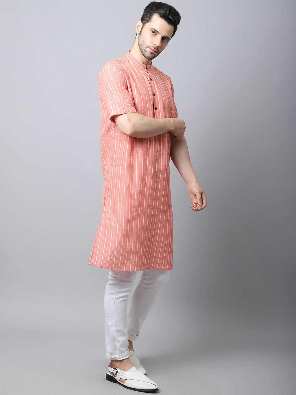 Even Apparels Beige Pure Cotton Men's Kurta With Band Collar (STR1171) | Grocsy