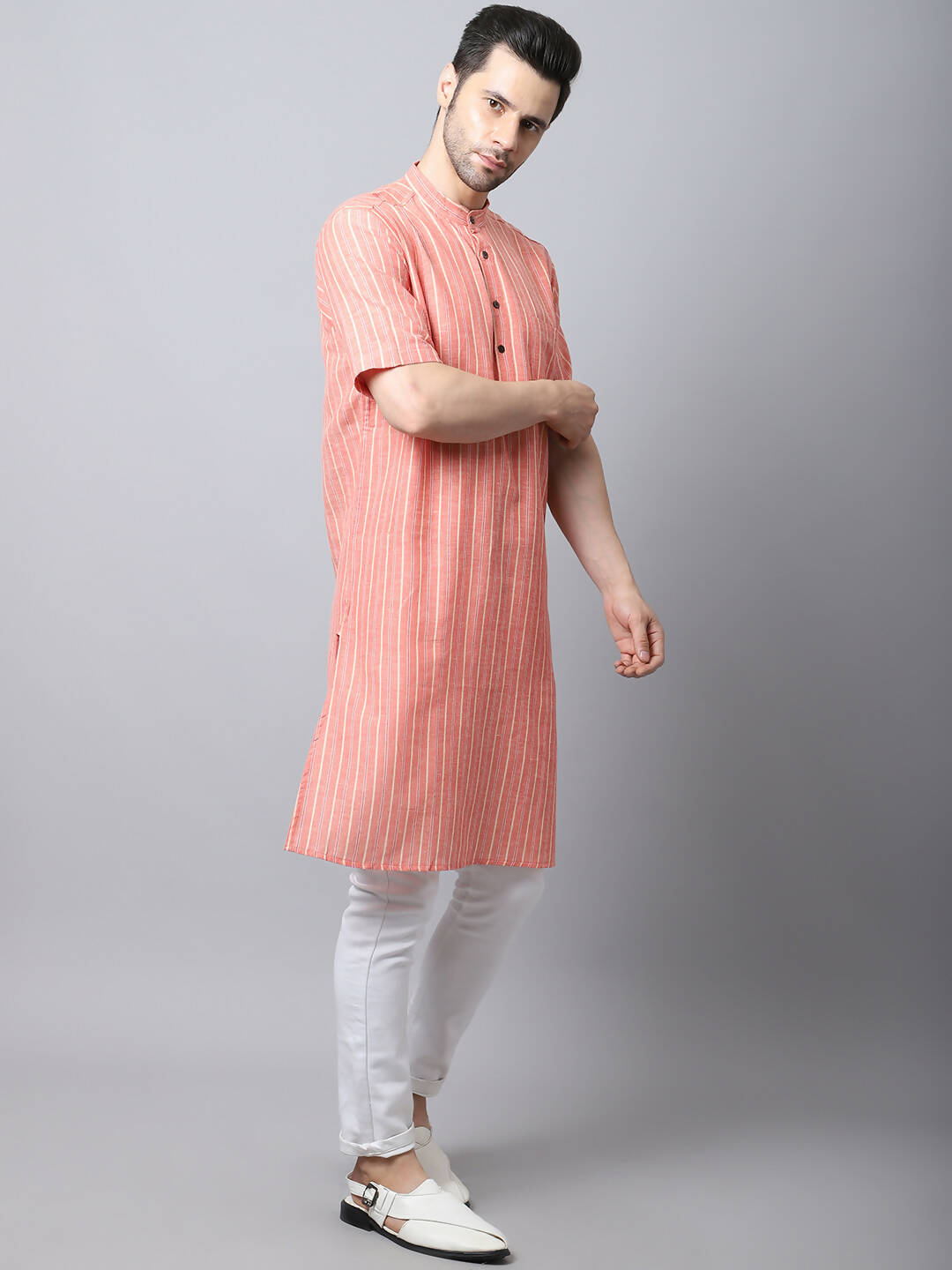 Even Apparels Beige Pure Cotton Men's Kurta With Band Collar (STR1171) | Grocsy