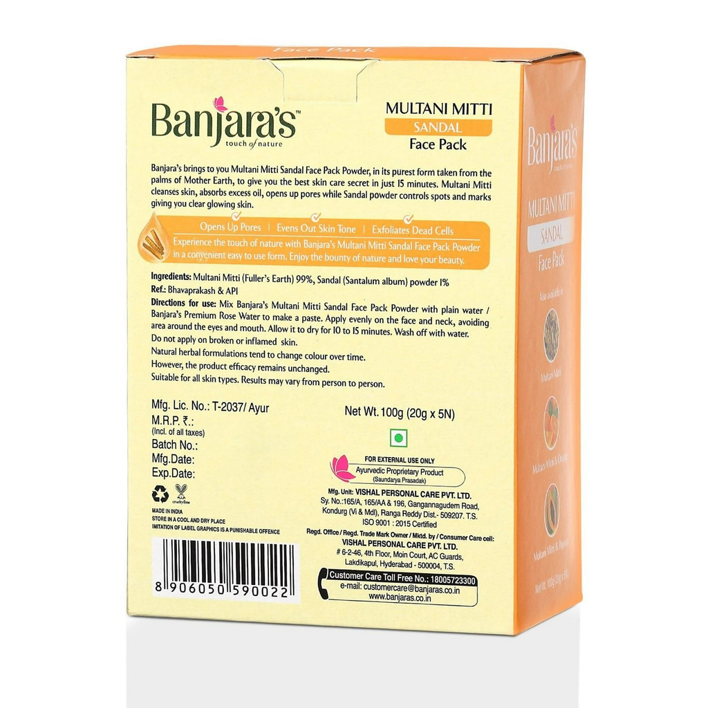 Banjara's Multani Mitti Sandal Face Pack Powder | Grocsy
