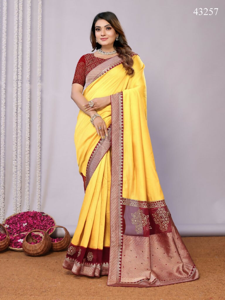 Yellow Silk Georgette Cord And Sequins Embroidery Laser Cut Applique Work Saree - Norita Saumya | Grocsy