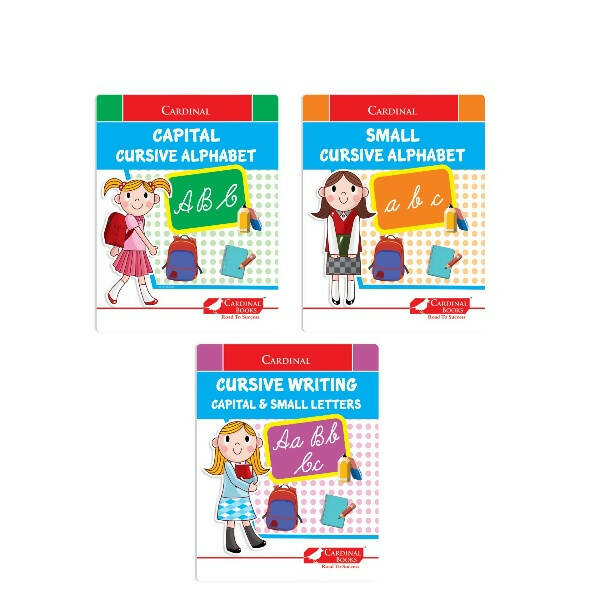 Cardinal Cursive Alphabet Capital and Small Letter Writing Practice Books for Kids| Set of 3|Kindergarten Book for Kids Ages 3-7 Years | Grocsy