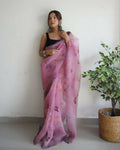 Vamsee Dillagi Light Pink Organza Saree | Grocsy
