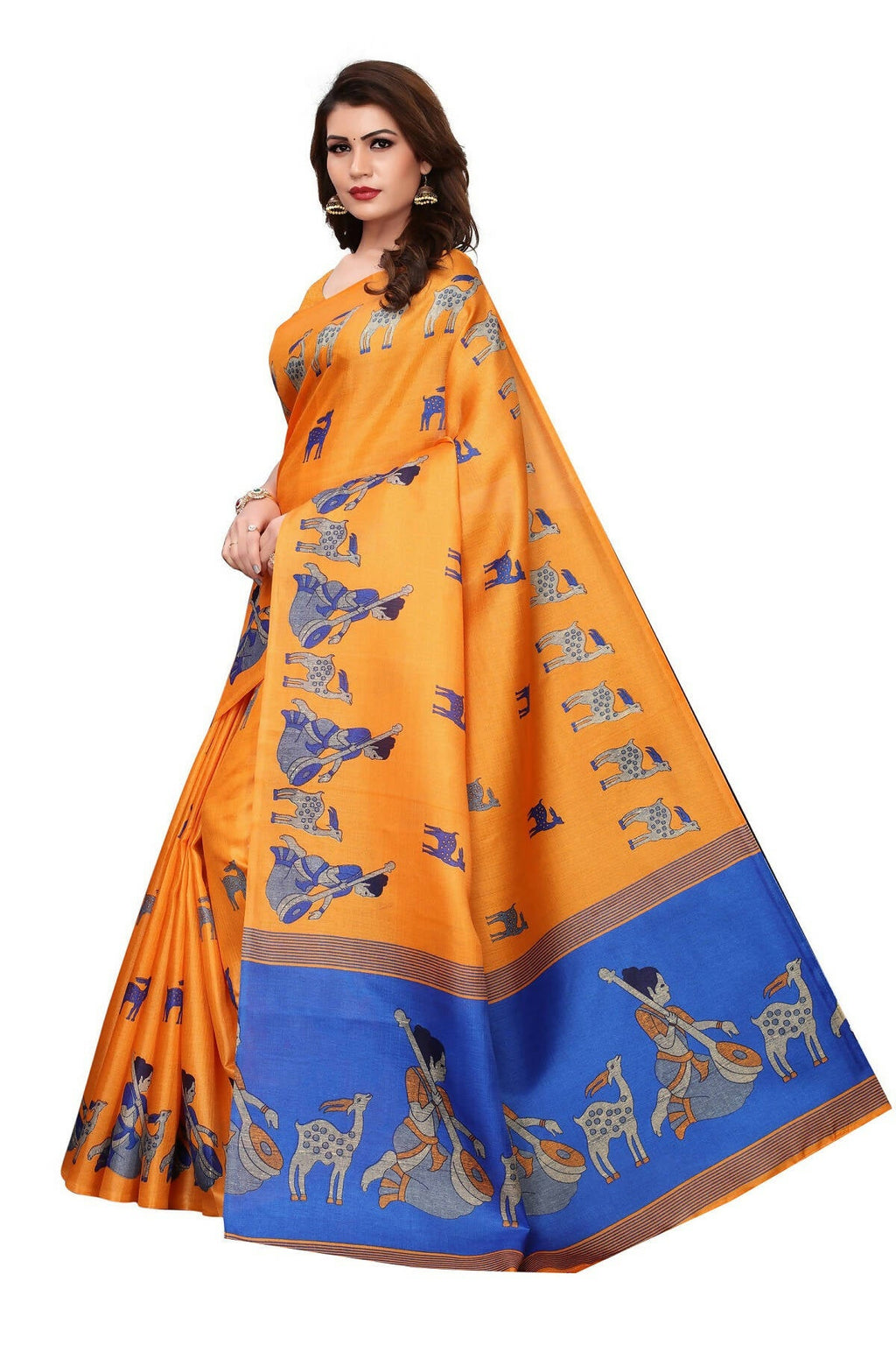 Vamika Orange Kalamkari With Jhalar Khadi Silk Saree | Grocsy