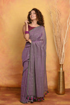 Very Much Indian Designer Mul Cotton Handloom Saree with Sequins - Dual Tone Lavender | Grocsy