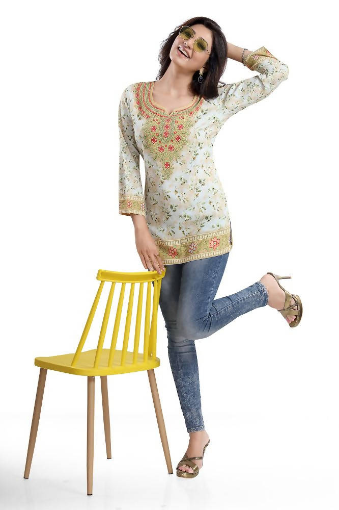 Snehal Creations Adorable Amaze Printed Short Kurti Tunic Top | Grocsy