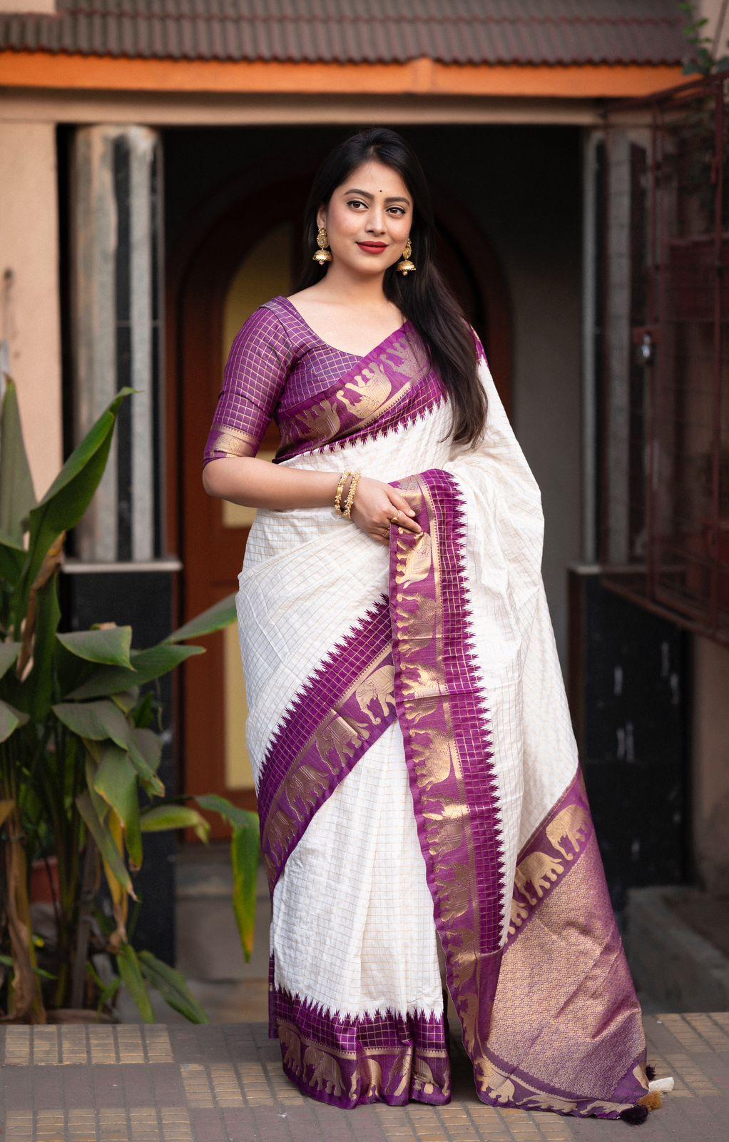 Lavender Silk Zari Woven Saree with Unstitched Blouse - Hiral Fashion | Grocsy