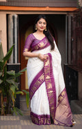 Lavender Silk Zari Woven Saree with Unstitched Blouse - Hiral Fashion | Grocsy