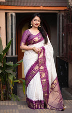 Lavender Silk Zari Woven Saree with Unstitched Blouse - Hiral Fashion | Grocsy