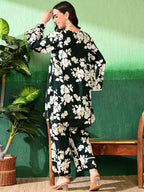 Sangria Printed A-Line Kurti With Trouser | Grocsy