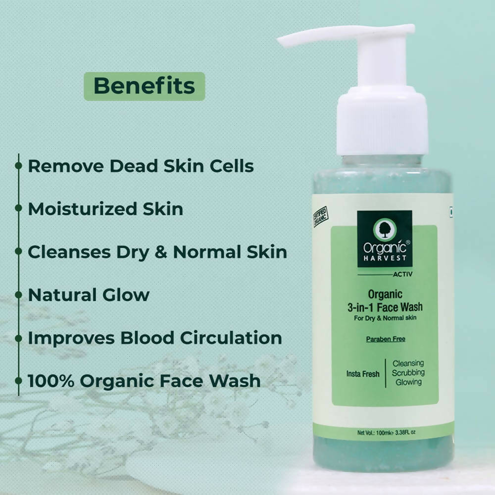 Organic Harvest 3-in-1 Face Wash for Dry and Normal Skin | Grocsy