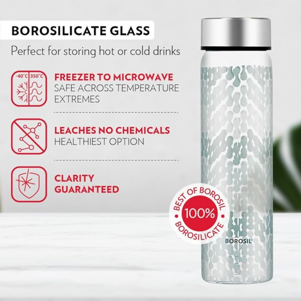 Borosil Artisan Series Wide Mouth Glass Bottle with Metal Lid - Vista | Grocsy