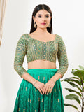 Joban Fashion Green Multi Silk Padded Blouse With Sweetheart Neck 3/4 Sleeves | Grocsy