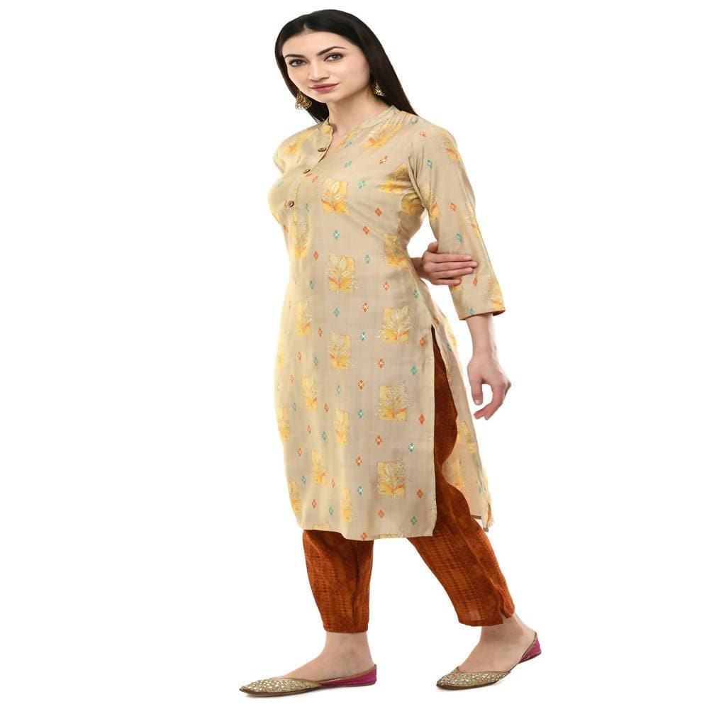 Lagi Women's Orange Printed Straight Kurta & Pant (MC45B) | Grocsy