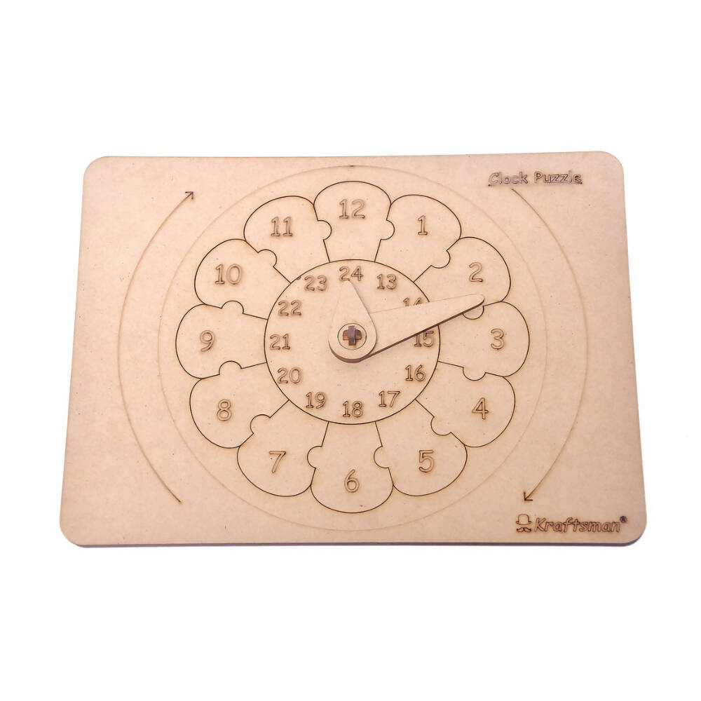 Kraftsman 24 Hour And Minutes Clock Learning Puzzle Board | Color Kit Included | Grocsy
