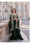 Anaita Green Real Premium Silk Stitched Shrug Suit with Embroidery Work | Grocsy