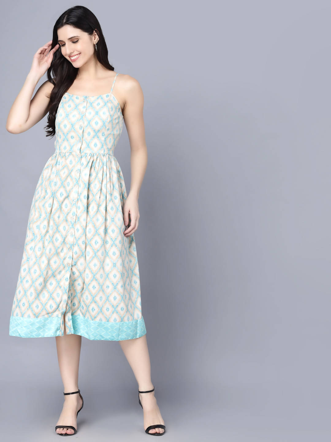 Myshka Multicoloured Floral Organic Cotton Crepe Midi Dress | Grocsy