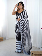 Black Chinon Designer Digital Printed,Mirror Cut Work Saree - Manvika | Grocsy
