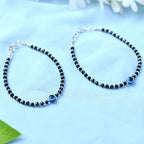 Mominos Fashion Kamal Johar Nazariya Silver With Black Crystals Anklets | Grocsy