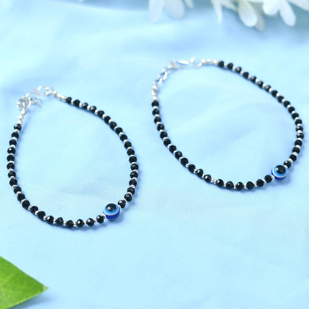 Mominos Fashion Kamal Johar Nazariya Silver With Black Crystals Anklets | Grocsy