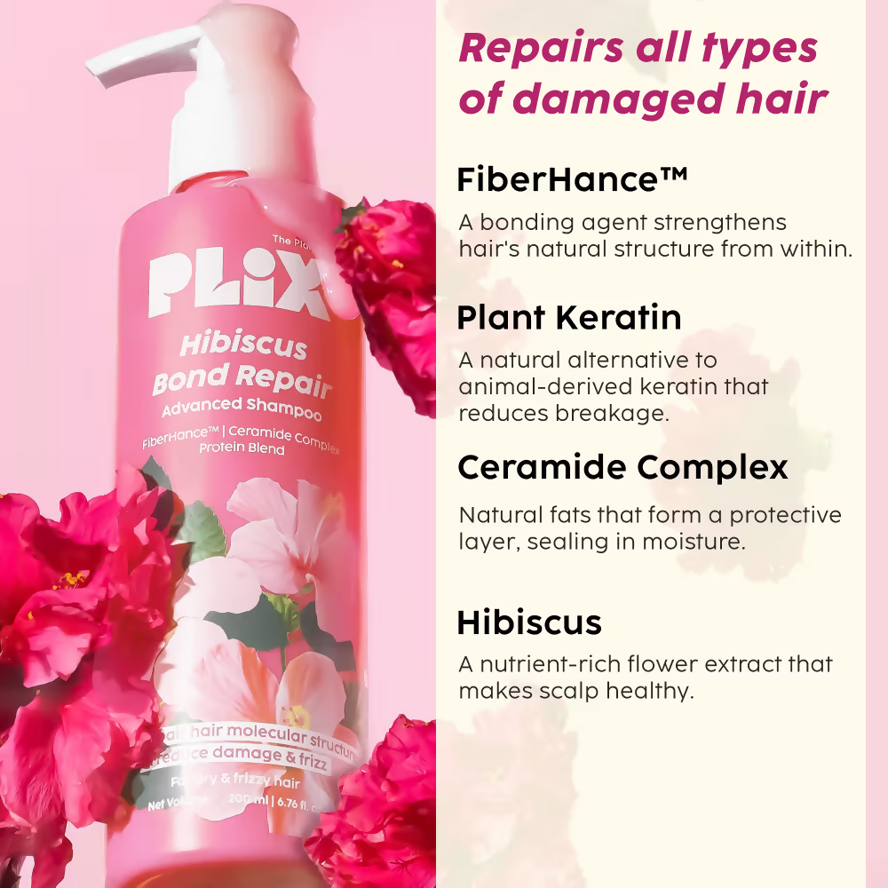 PLIX The Plant Fix Hibiscus Bond Repair Advanced Hair Oil & Shampoo | Grocsy