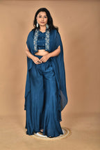 Morchari Women And Hand Embroidery Palazzo Set-Blue | Grocsy
