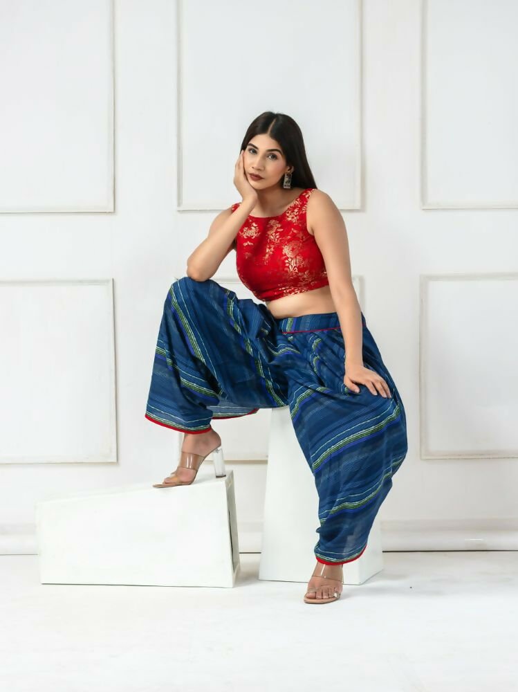 Amodini Designer Studio Women's Banarsi Brocade Sleeveless Red Blouse | Grocsy