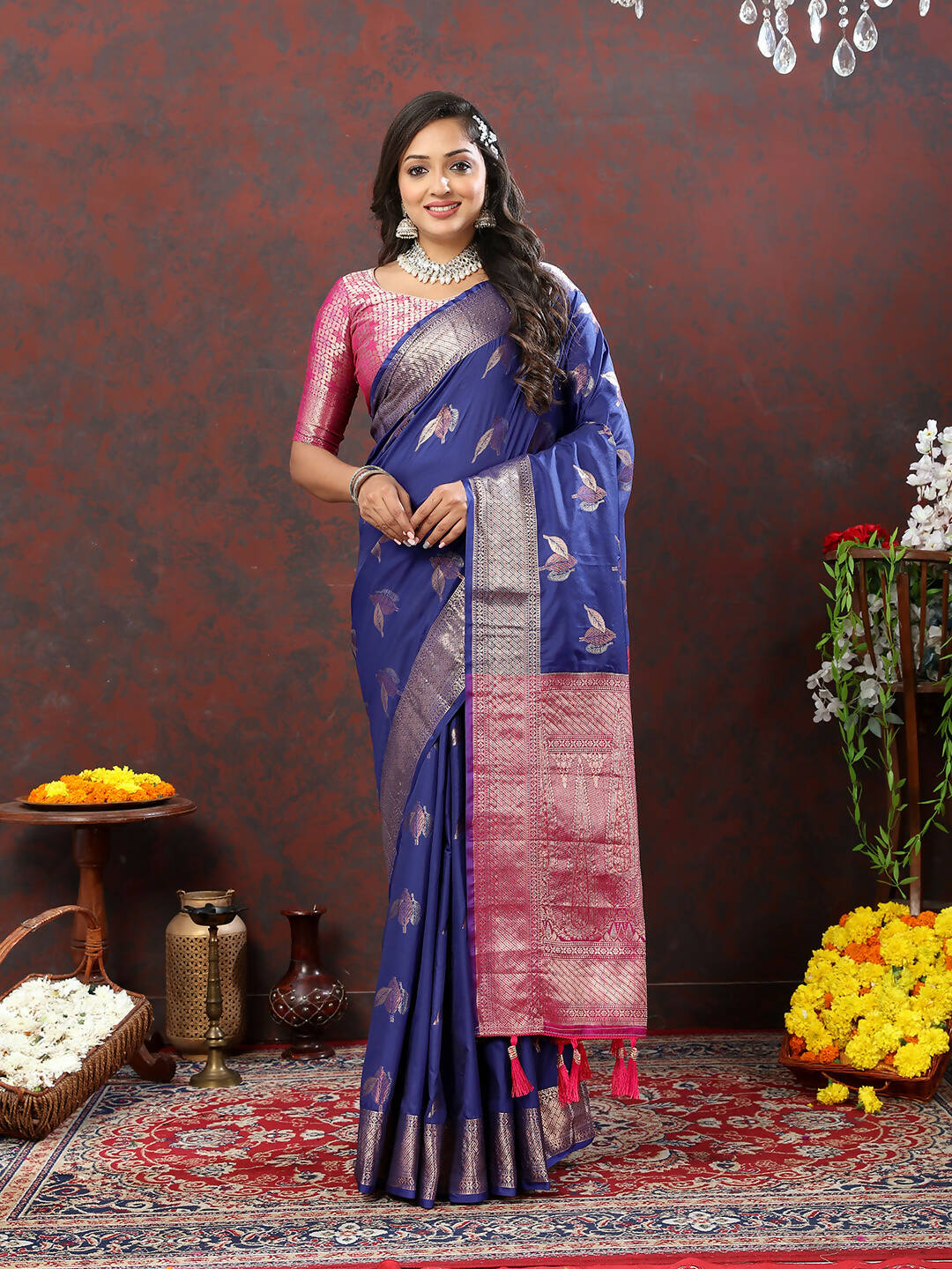 Lorenvalley Fashion Navyblue Soft Silk Woven Design Zari Weaving Saree | Grocsy