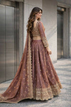 Teeya Creation Onion Color Fendy Satin Heavy Embroidery Work Wedding Wear Stitched Lehenga Choli | Grocsy