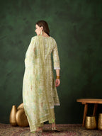 Green Crystal Organza schiffli embroidery Kurta With Trouser & Dupatta - Bhumi | Grocsy