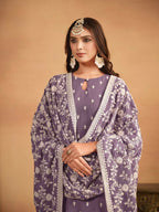 Anaita Lavender Embroidered Faux Georgette Salwar Suit | Grocsy