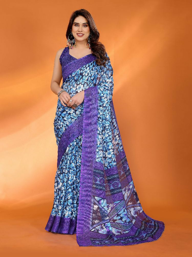 PR Fashion Jamun Kota Doria Printed Saree | Grocsy
