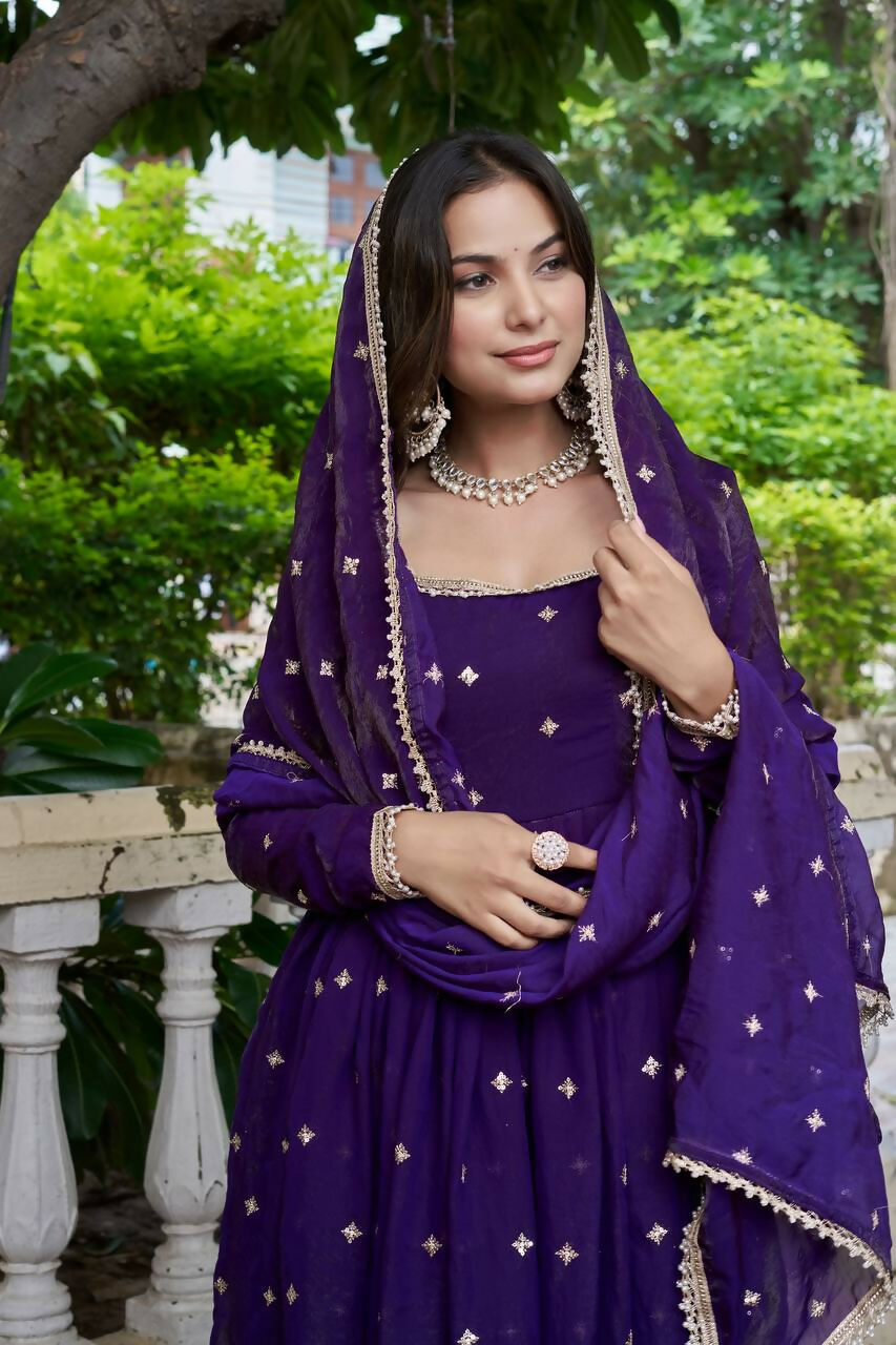 Lehenga Mart Designer Anarkali Suit With Kurta, Pant, Dupatta For Women-Violet | Grocsy