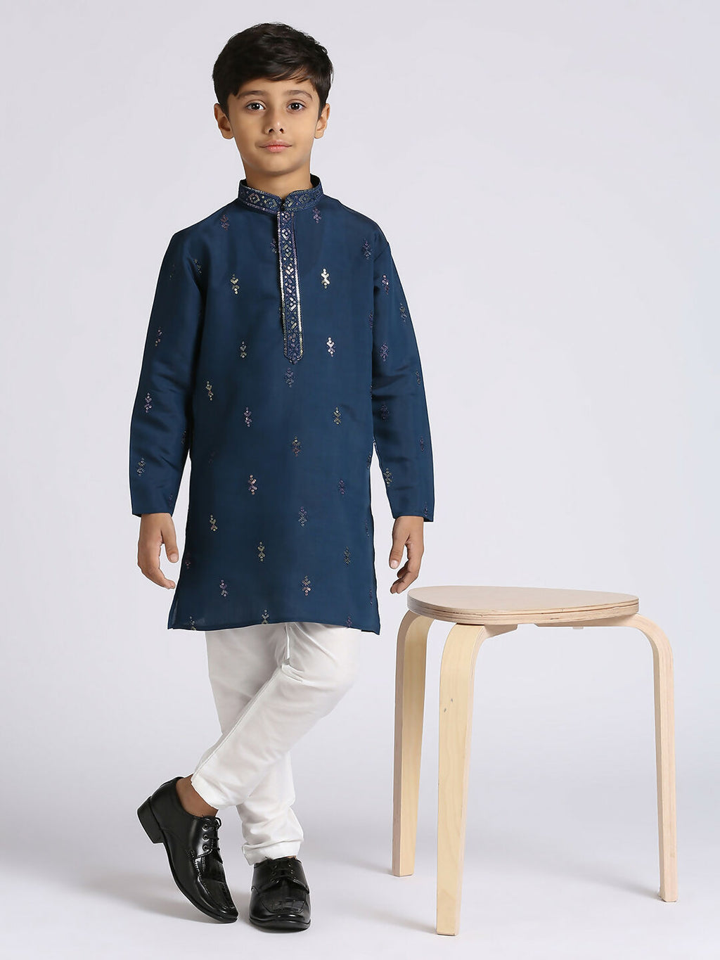 Joban Fashion Kids Island Traditional Ethnic Wear with Silk Sequence Embroidery Full Sleeves Kurta and Pyjama Set - Blue | Grocsy