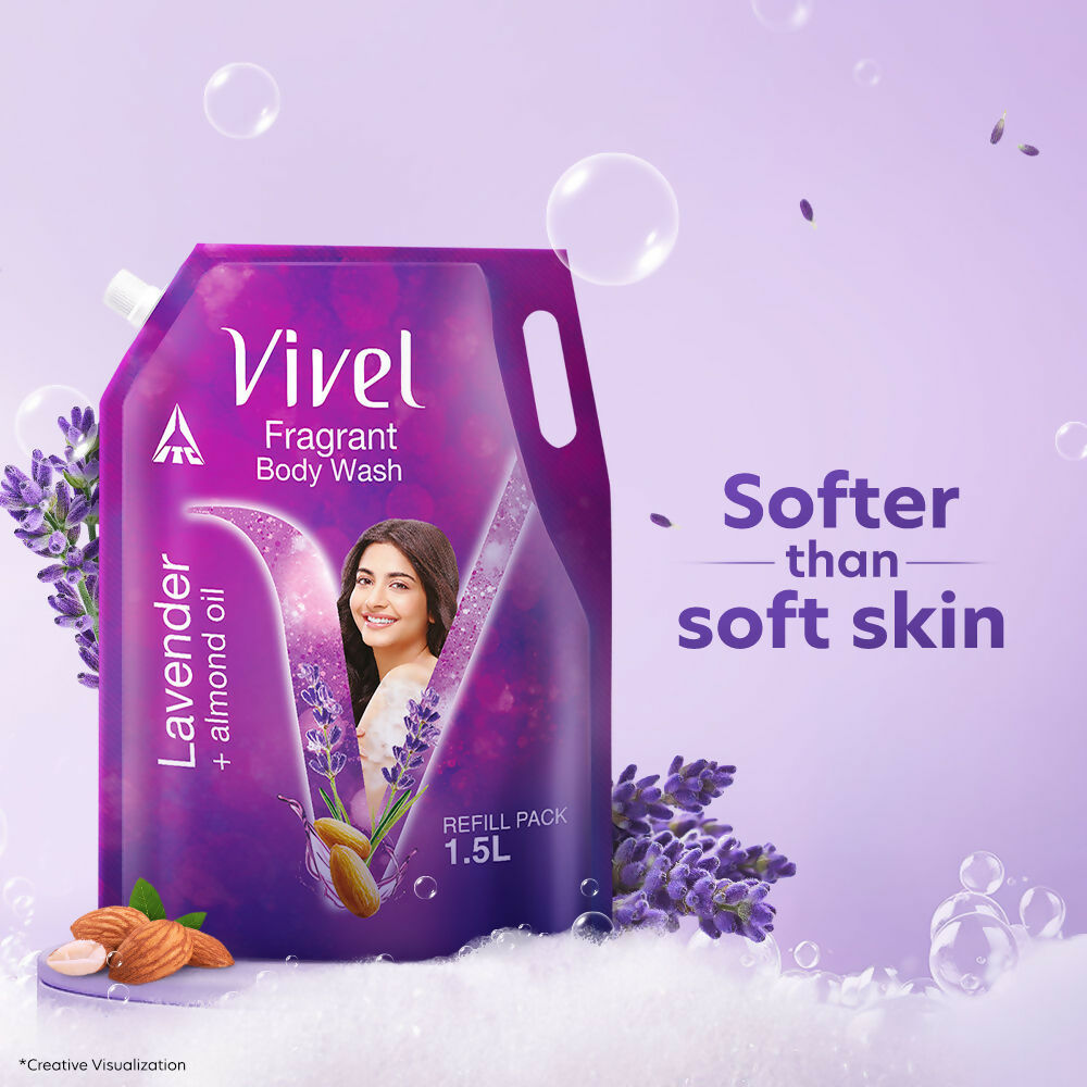 Vivel Fragrant Body Wash Lavender & Almond Oil Shower Gel Supersaver XL Refill Pouch | Grocsy