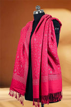 Weaving Mystery Handloom Pashmina Shawl-Kaani Zari - Pink | Grocsy