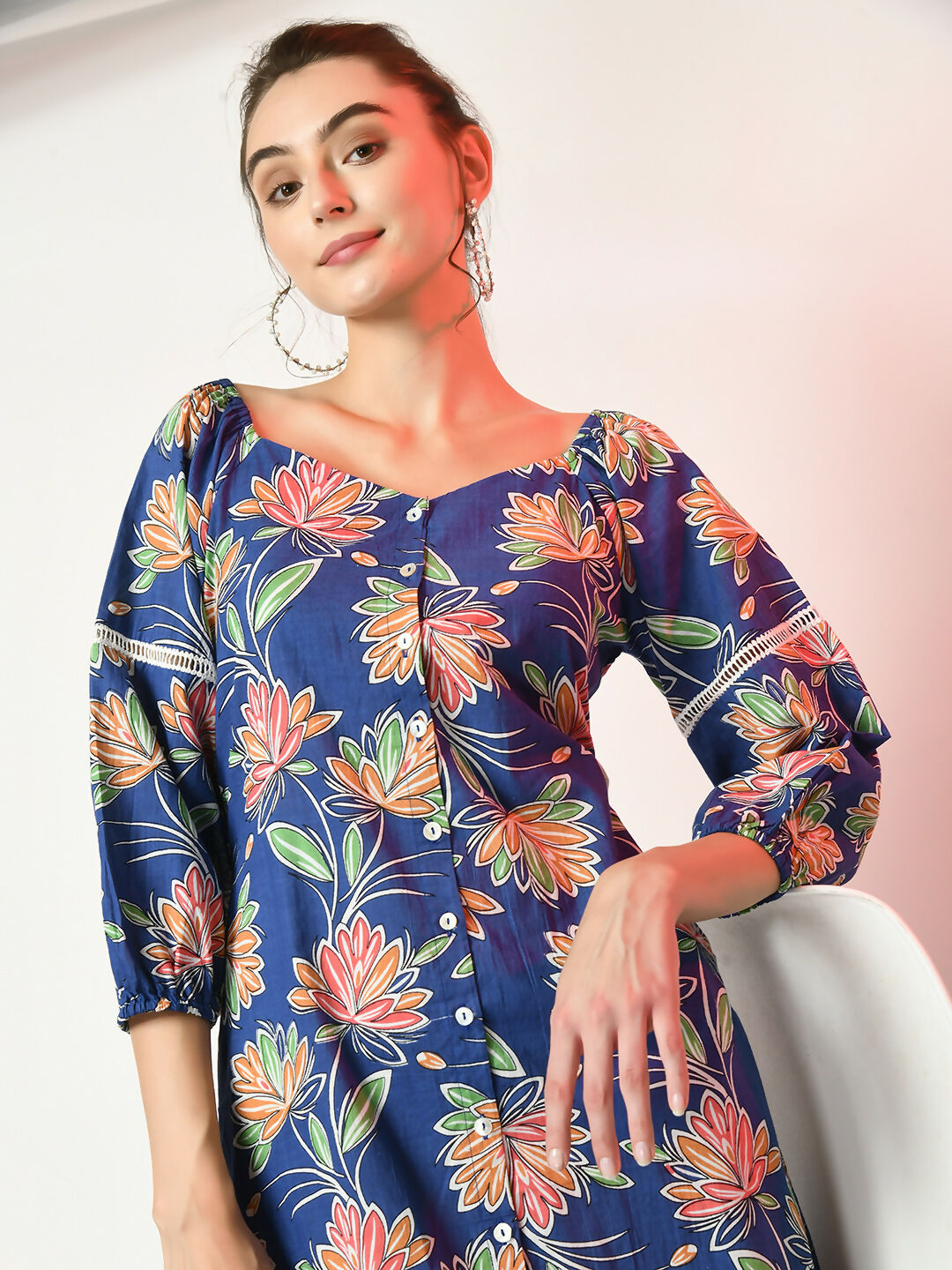 Myshka Women's Blue Printed Dress | Grocsy
