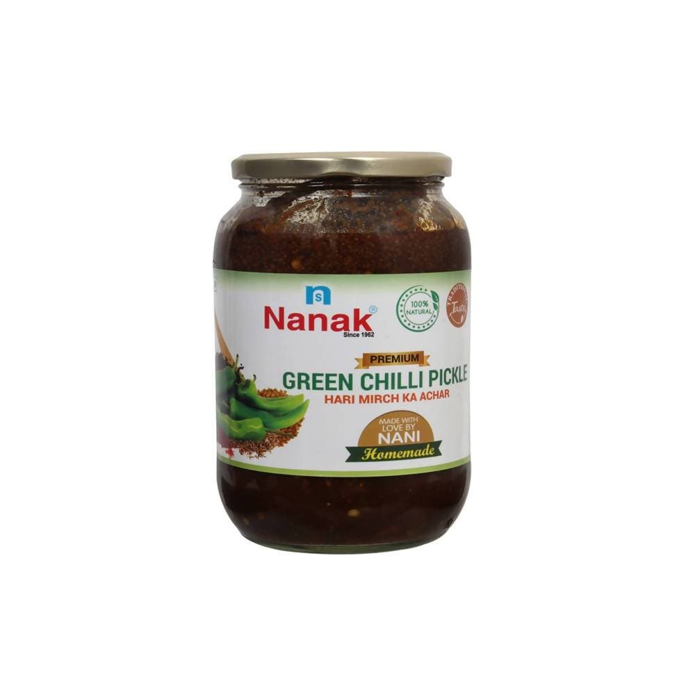 Nanak Homemade Green Chilli Pickle,1Kg-[Less Oil & Salt] | Grocsy