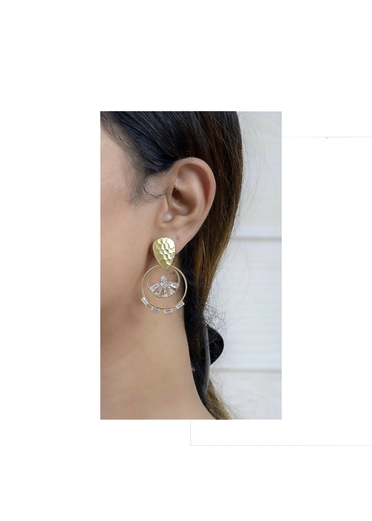 Joban Fashion Women Brass Golden White Ad Earrings | Grocsy