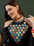 Sangria Embroidered Halter Neck Kurta & Palazzo With Bag | Grocsy