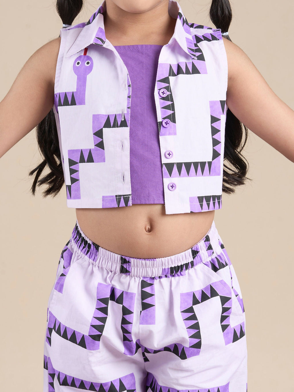 Snakes and Ladders Girls Purple Table Print Top and Pant Set from Siblings Collection | Grocsy