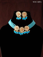 Mominos Fashion Johar Kamal Women's Sky Blue Beads Pearls Gold-Polished Jewellery Set | Grocsy
