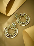 Nuyug 22K Gold-Plated Kundan Studded & Pearl Beaded Floral Chandbali Earrings | Grocsy