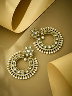 Nuyug 22K Gold-Plated Kundan Studded & Pearl Beaded Floral Chandbali Earrings | Grocsy