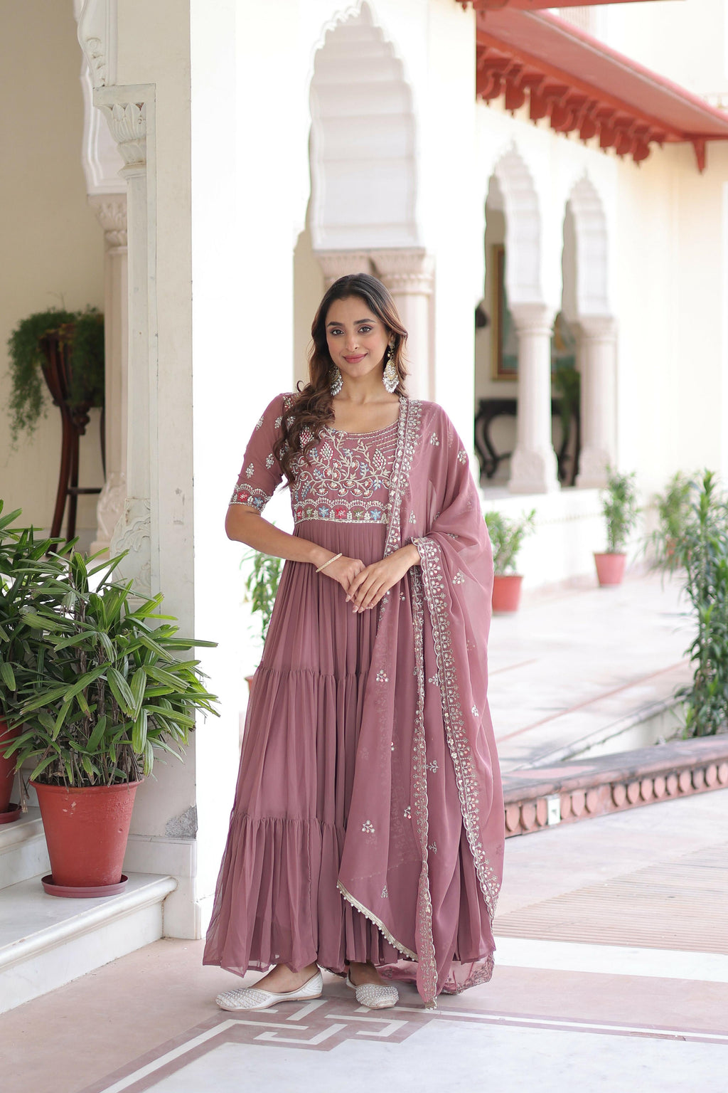 Joban Fashion Peach Readymade Kurta Set With Sequence embroidery Work | Grocsy