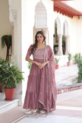 Joban Fashion Peach Readymade Kurta Set With Sequence embroidery Work | Grocsy