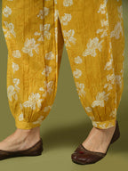 Myshka Women's Yellow Printed Cotton Round Neck Party Tunic With Trousers Co-ord set | Grocsy