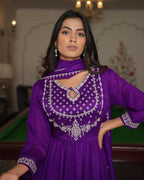 Jyoti Fashion Women's Purple Soft Silk Embroidered Designer Kurta Set | Grocsy