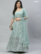 Pista Green Georgette Paper Mirror Embroidery Work Lehenga Choli with Dupatta - Jivika | Grocsy